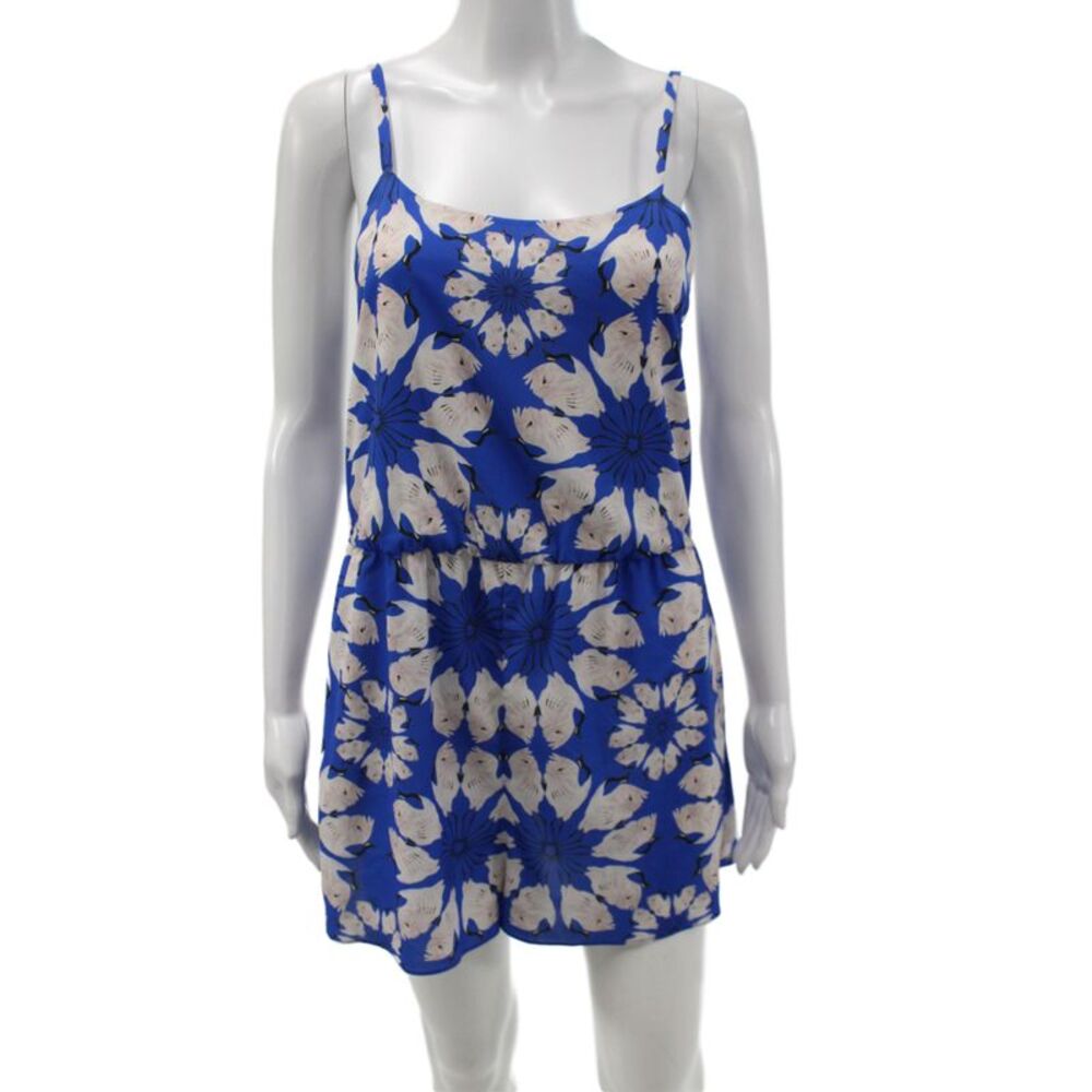 Alice + Olivia Women Blue Floral Sleeveless Romper Round Neck Size M